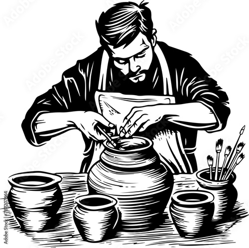 An artisan engrossed in crafting a pottery vase, hands caressing the clay into shape, reflecting the deep concentration and passion for the craft.