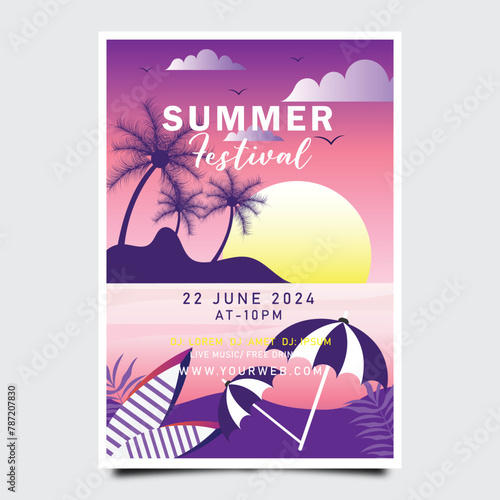 Summer beach party poster template. Summer party colourful invitation