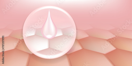 Hyaluronic acid and Niacinamide skin solutions ad. pink collagen serum drops into skin cells with cosmetic advertising background ready to use, illustration vector.
