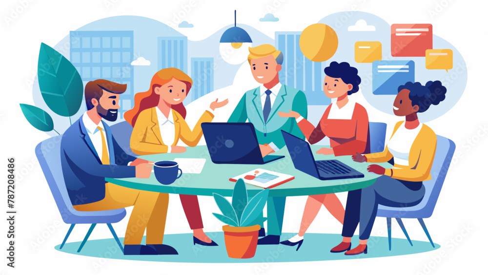 Business meeting teamwork and communication concept. Vector illustration.