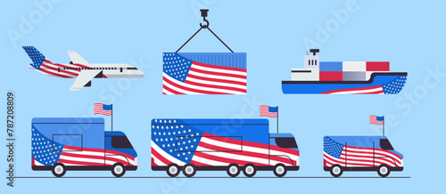 set American United States flag on voting transport USA presidential election concept horizontal