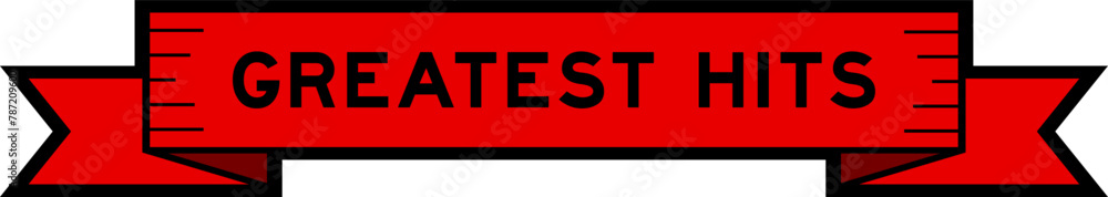 Ribbon label banner with word greatest hits in red color on white background Ribbon label banner with word greatest hits in red color on white background