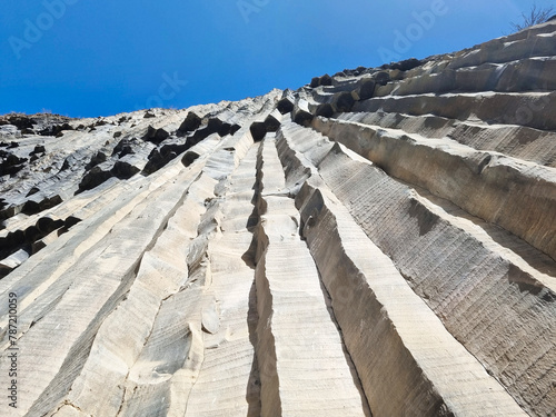 Symphony of stones, basalt columns in the Garni gorge, Armenia. Close-up. photo