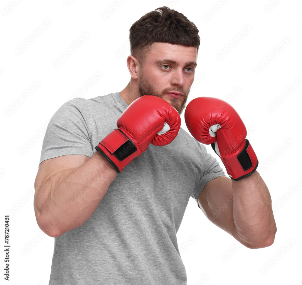 Man in boxing gloves on white background