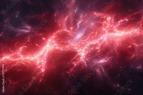 A surreal simulation of space nebula with flowing red hues indicating heat, movement, and cosmic activity