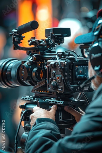 close-up of a man shooting with a camera Selective focus