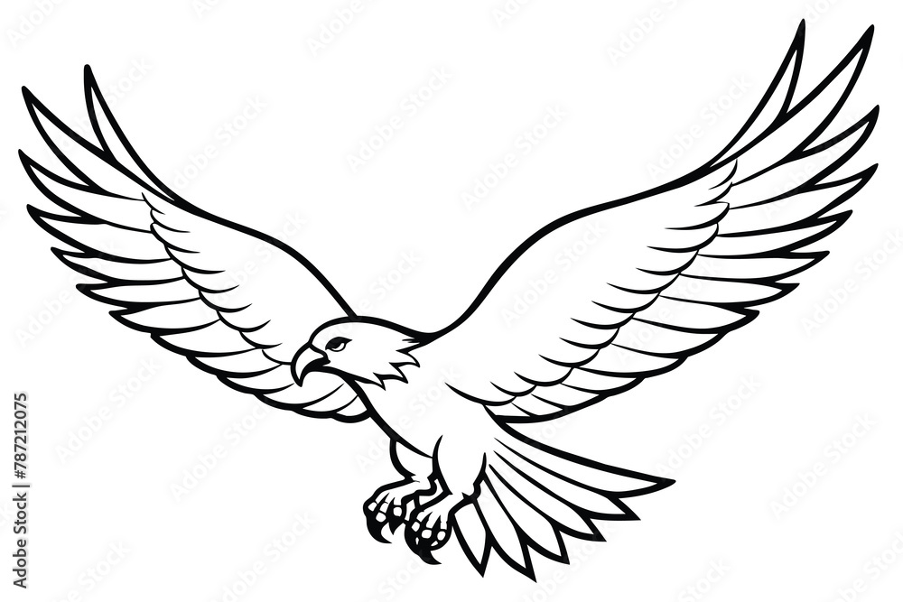 Soaring eagle with spread wings line art vector illustration