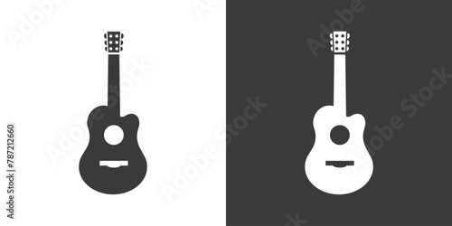 Acoustic guitar icon black and white style. Guitar black icon silhouette on white background and an inverted color on black background. Simple guitar icon for studio web, mobile app, branding