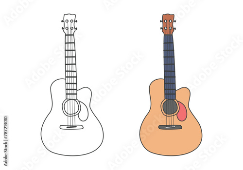 Coloring page outline of an acoustic guitar. Simple vector illustration, printable coloring book for kids