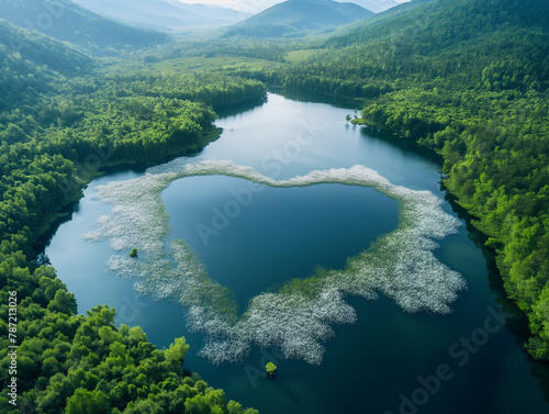 Paysage fantastique avec un coeur naturel au milieu d'un lac immense photo