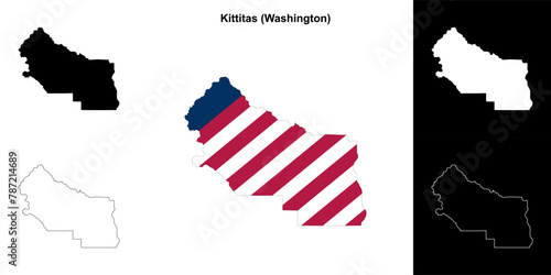 Kittitas County (Washington) outline map set photo