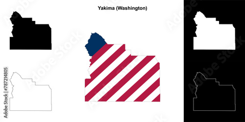 Yakima County (Washington) outline map set photo