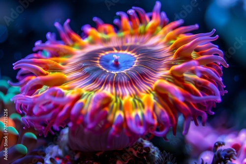 Vibrant coral reef with a mesmerizing sea anemone in a breathtaking underwater scene
