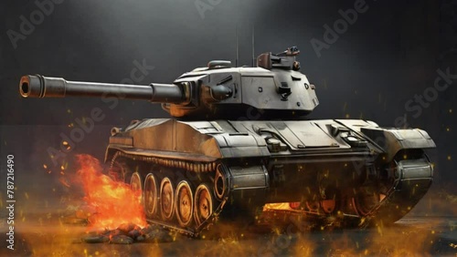 portrait of a TANK combat vehicle with fire photo