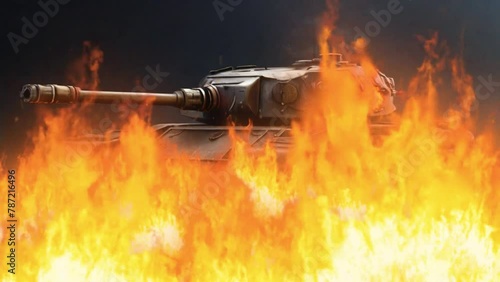 portrait of a TANK combat vehicle with fire photo