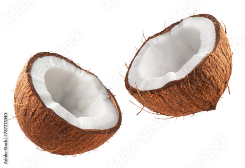 Two halves of coconut isolated on transparent background.