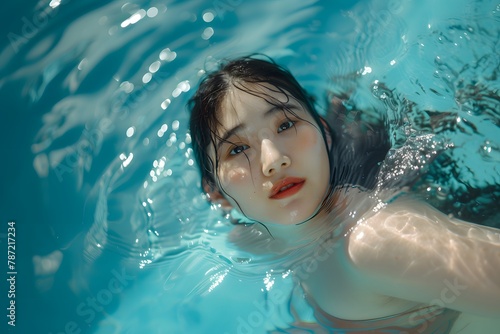 A woman swimming in a pool of water