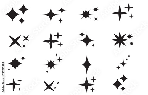 Retro futuristic sparkle icons collection. Set of star shapes. Abstract cool shine effect sign vector design. Templates for design  posters  projects  banners  logos  and business cards