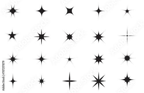 Retro futuristic sparkle icons collection. Set of star shapes. Abstract cool shine effect sign vector design. Templates for design  posters  projects  banners  logos  and business cards