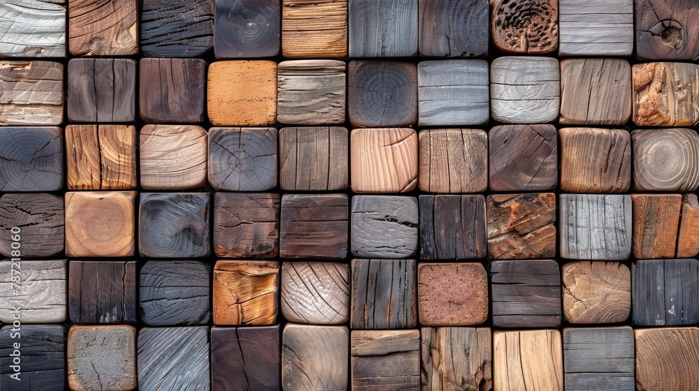 Abstract arrangement of 3d wooden cubes with rustic texture, ideal for artistic backdrop Abstract arrangement of 3d wooden cubes with rustic texture, ideal for artistic backdrop