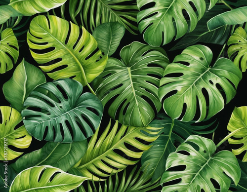 Paint drawing of large tropical leaves close-up