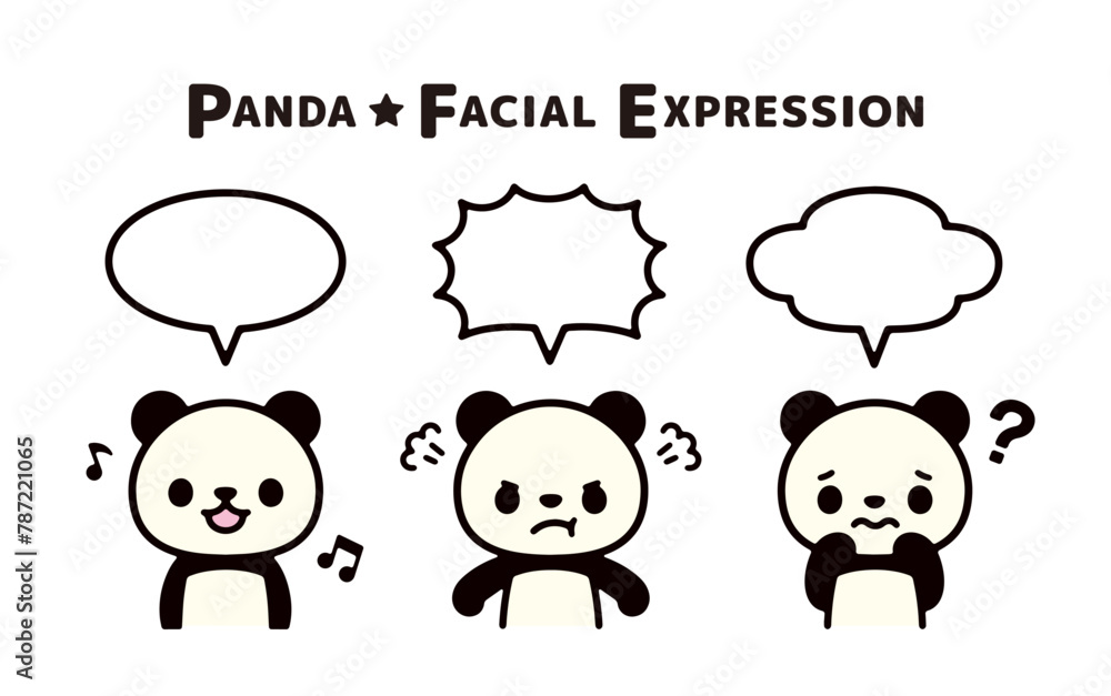 Obraz premium Illustration set of cute pandas with speech balloons and various expressions