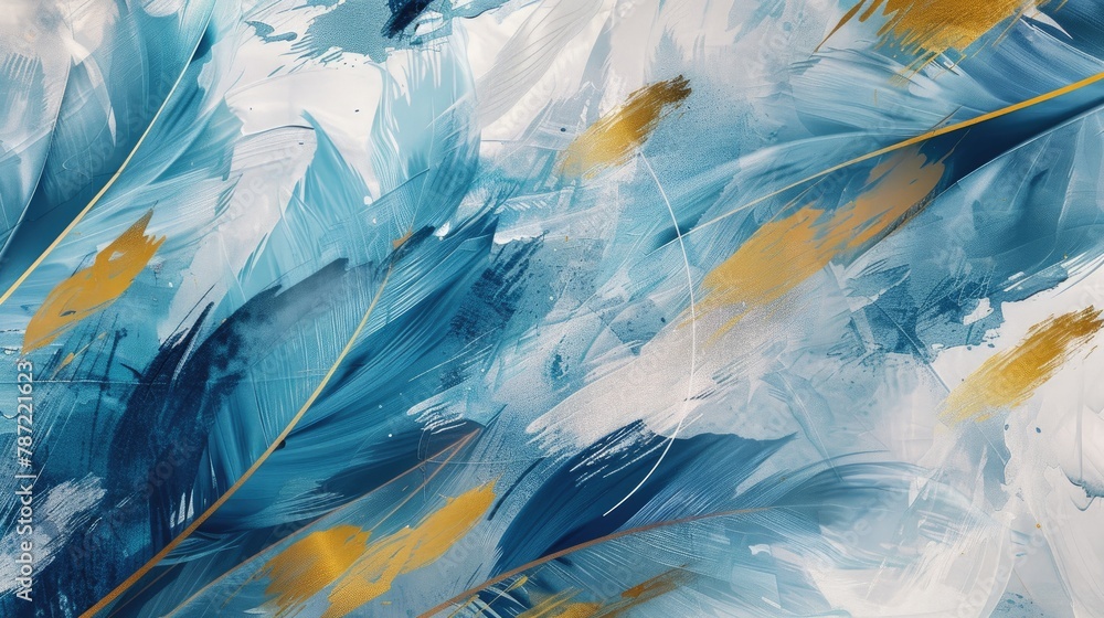 custom made wallpaper toronto digitalabstract art background. illustration of feathers, blues and gold. A textured background on canvas. Modern art.