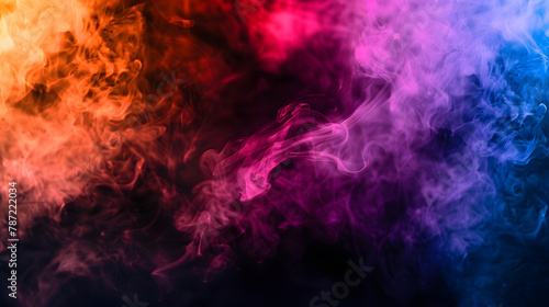 Color smoke Mist cloud Spiritual energy Neon pink blue orange light steam flow on dark black copy space abstract background : Generative AI