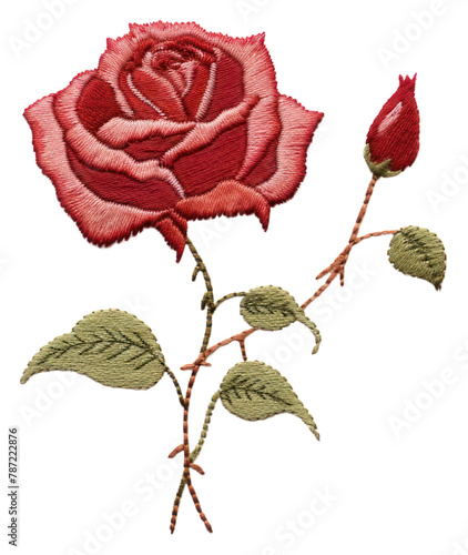 PNG A red rose embroidery flower stitch.