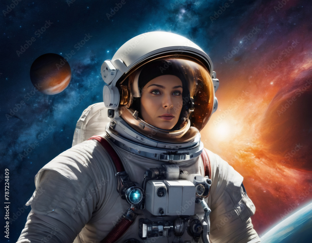 Portrait of an astronaut woman in space Portrait of an astronaut woman in space