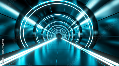 Futuristic Neon-Lit Tunnel with Converging Light Stripes. Generative AI 