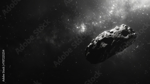Desolate grandeur of an asteroid drifting in the darkness of space