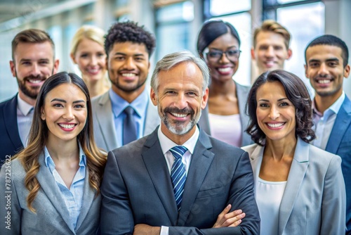 Successful leader businessman and his team in their business office