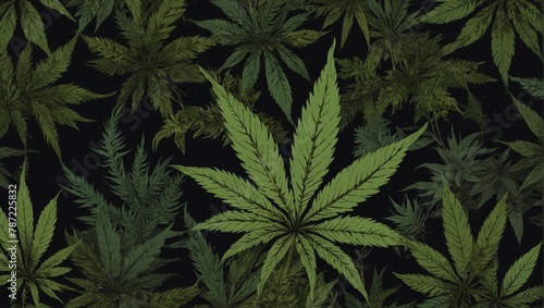 Wallpaper, fabric style drawing of marijuana leafs photo