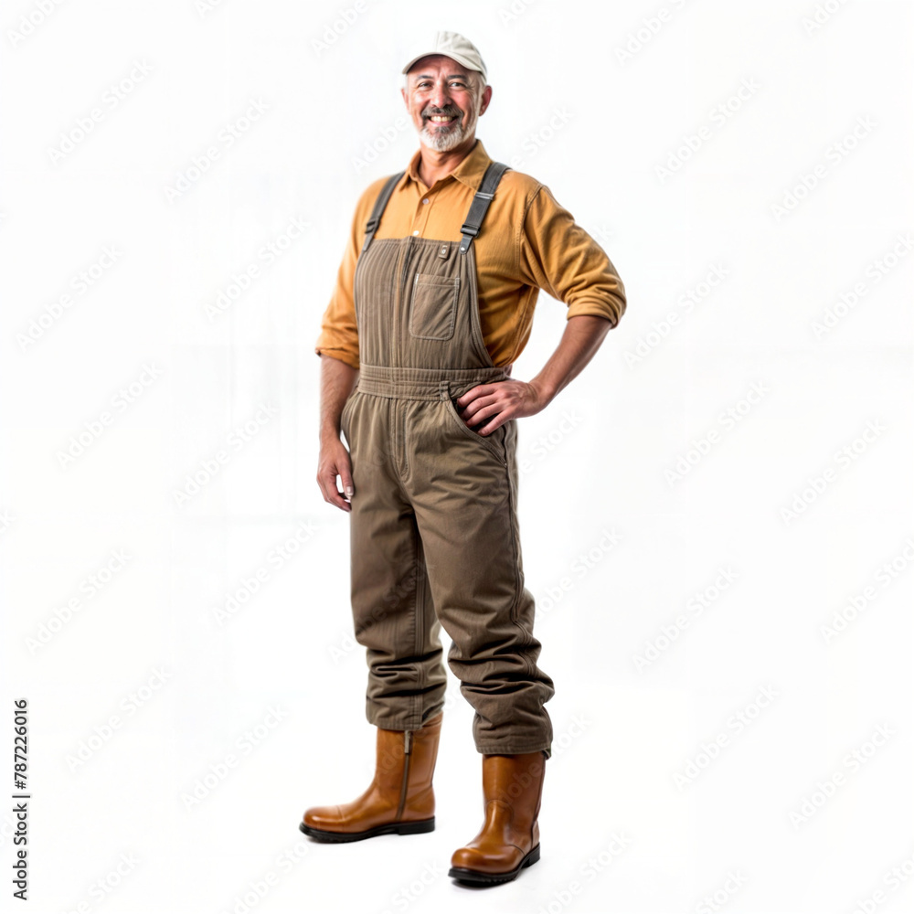 Middle-aged manual worker, a smiling man full length isolated on transparent white background Middle-aged manual worker, a smiling man full length isolated on transparent white background