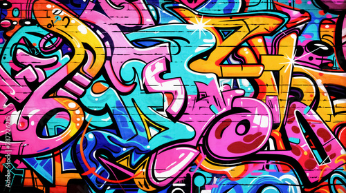 Street art graffiti. Colorful abstract background. Bright colors creative drawing on walls of city. Urban contemporary culture.