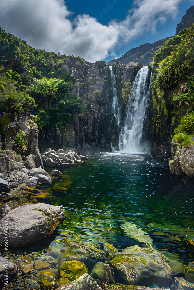 New Zealand's Wilderness Marvels: A Tranquil Waterfall Amidst Pristine Greenery