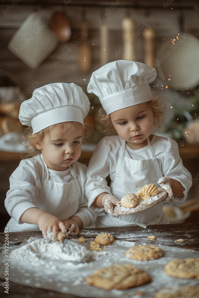 Children are having fun making bakery goods in the kitchen. Children are having fun making bakery goods in the kitchen.