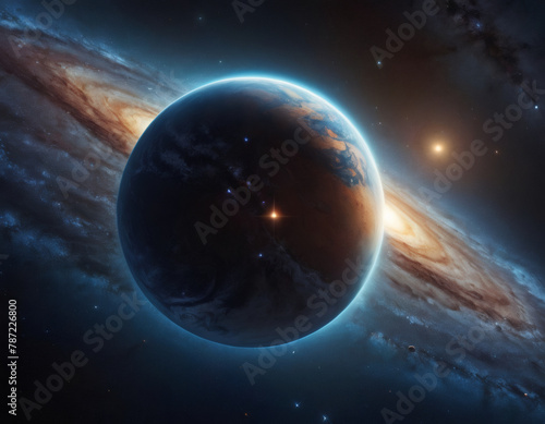 Space background of starry sky and planets
