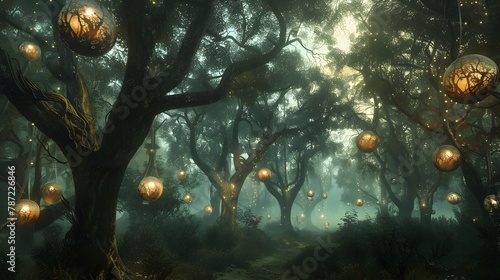 Ancient Forest Mystically Illuminated by Ethereal Orbs