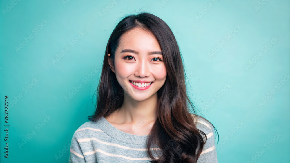 Smiling young woman Portrait: A confident, professional woman with a radiant smile, exuding happiness and beauty in a studio portrait Smiling young woman Portrait: A confident, professional woman with a radiant smile, exuding happiness and beauty in a studio portrait