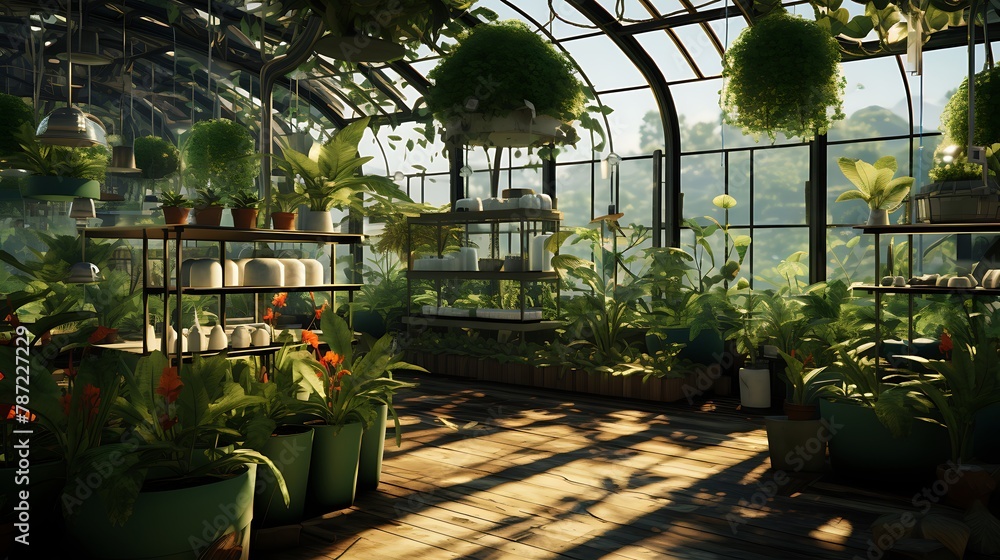  a virtual greenhouse with dynamic climate control and AI-tended plants
