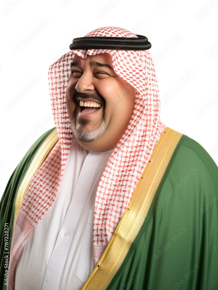 Obraz premium Little fat Arab man smile and happy emotion transparent background