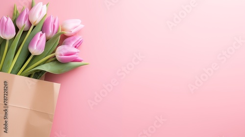 Wallpaper Mural Elegant Bouquet of Pink Tulips Partially Wrapped in a Paper Bag on a Soft Pink Background Torontodigital.ca