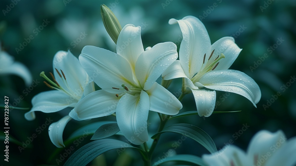 White Lilies with Dewdrops in Ethereal Light