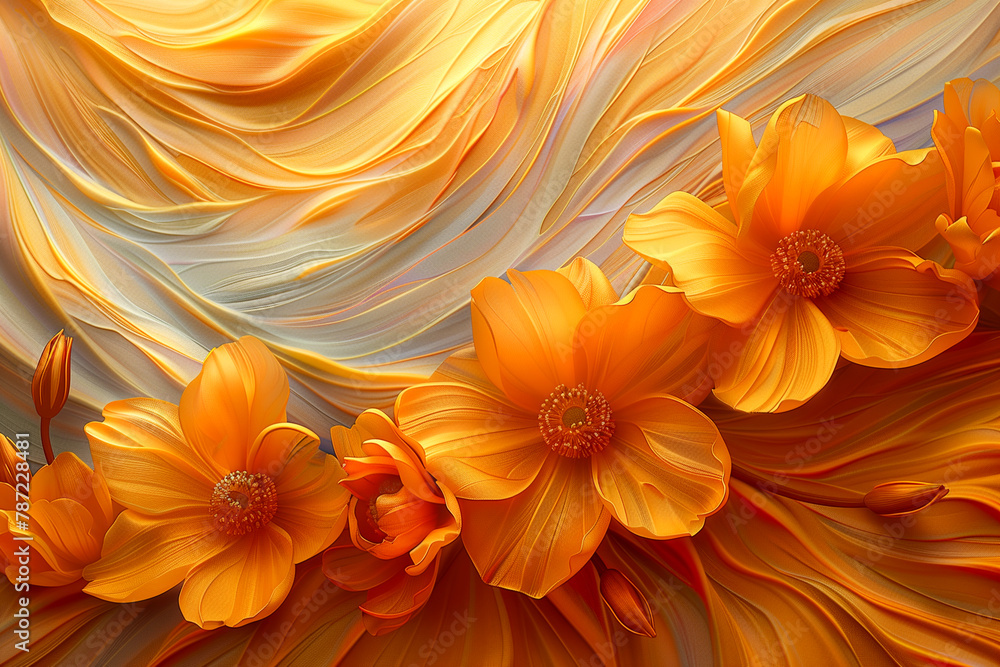 Yellow flowers bloom on a matching yellow backdrop Yellow flowers bloom on a matching yellow backdrop