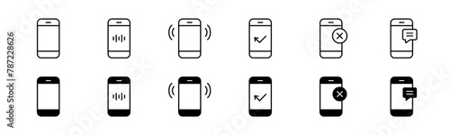 Phone call status icon set. Line and glyph mobile phone call status