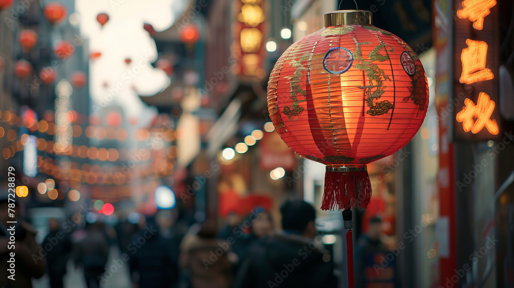 Red lanterns in the Chinatown area are an integral part of the festive decor, adding color and brightness to the streetscape of the city.