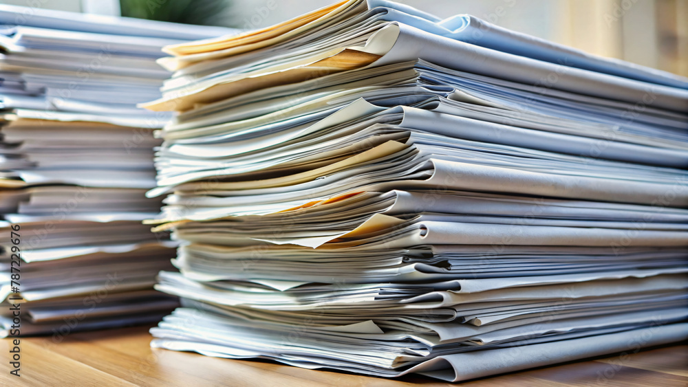 Magazines and newspapers stacked neatly together, forming a organized heap of reading material Magazines and newspapers stacked neatly together, forming a organized heap of reading material