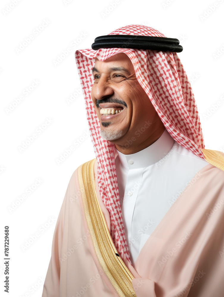 Obraz premium Little fat Arab man smile and happy emotion transparent background